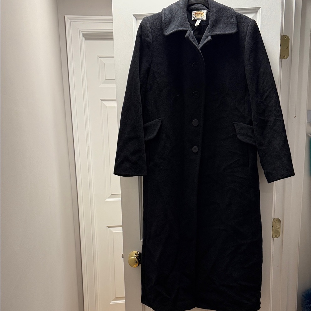 Talbots Elegant Black Wool Trench Coat